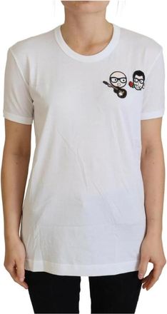 Dolce & Gabbana Wit Crewneck Katoenen T-shirt Th 8067 - Dames - T-shirts - Wit - XS - Katoen - Tops