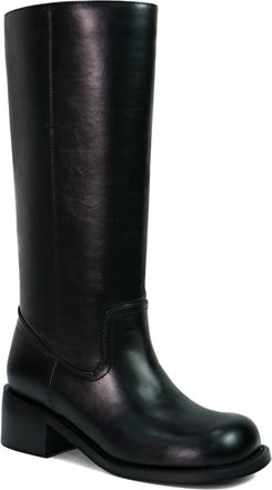 Generic Womens Knee-High Boots Faux Leather Elastic Low Heel Round Square Toe Tall Boot Wide Calf Fashion Comfortable Casual Long Boots