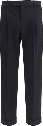 Cruna Mens Pants Carrot Fit Single Pleat Virgin Wool Black Fleece (ovis Aries) Trousers