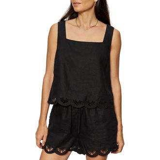 Sanctuary Almost There Scallop Hem Sleeveless Linen Top in Black at Nordstrom, Size X-Small