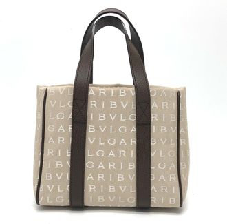 Bulgari Beige Canvas Leather Handbag Tote Bag (Pre-Owned)
