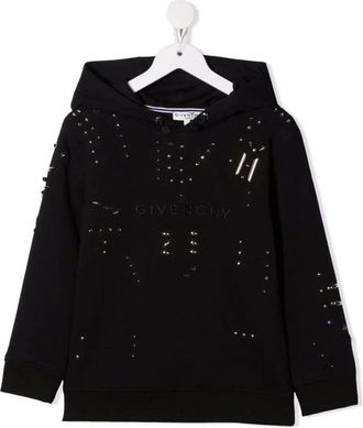 Givenchy Kids Sweatshirts, male, Black, 8 Y, Studded Hoodie with Drawcord Hood