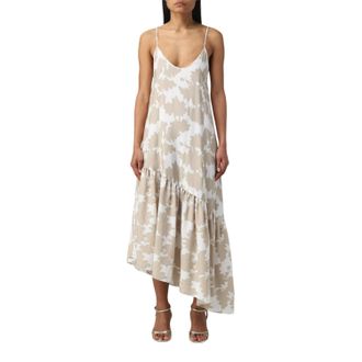 A|X Armani Exchange Maxijurk voor dames met tie-dye-patroon en asymmetrische zoom (Zand)