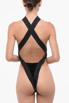 Saint Laurent Body in Velluto Openback con Spalline Incrociate Saint Laurent