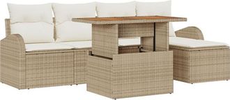 vidaXL Garden Sofa Set with Storage 6 pcs Beige Poly rattan Vidaxl