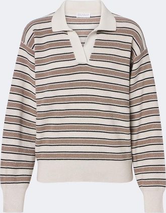 Brunello Cucinelli Striped cotton-blend polo sweater