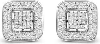 House of Brilliance 10K White Gold 1.0 Cttw Round and Princess Diamond Composite Halo Stud Earrings at Nordstrom