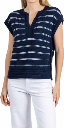M&eacute;lissa Nepton Teresa Split V-Neck Sweater In Navy Blue