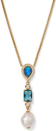 Nadri Blue Lagoon Cubic Zirconia & Freshwater Pearl Pendant Necklace in Gold at Nordstrom
