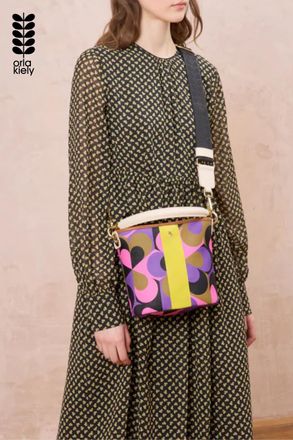 Orla Kiely Womens Purple Statement Bucket Crossbody Bag In Retro Print With Leather Handle - One Size