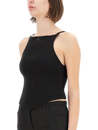 Courr&egrave;ges Ribbed Viscose Tank Top - Black