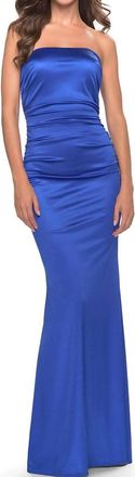 La Femme Strapless Jersey Prom Dress In Royal Blue