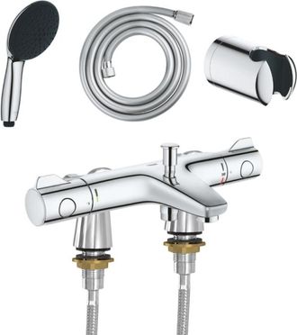 GROHE Grohtherm 800 - Mezclador Termost&aacute;tico De Ba&ntilde;o Con Conexiones Murales Idroflex, Teleducha Start De 2 Chorros, Flexo Y Soporte