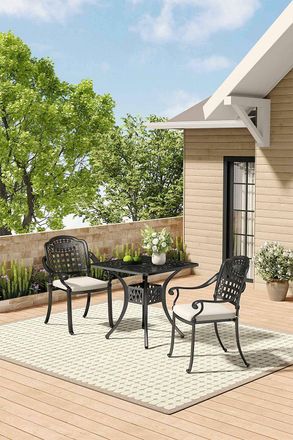 Living and Home 3Pack Cast Aluminum Outdoor Garden Dining Table Set in Black