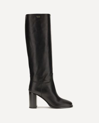 Prada Stivali alti in pelle con logo serigrafato Woman 38.5