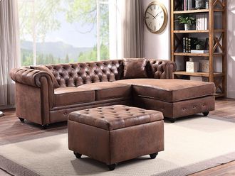 Vente-Unique Pouf con vano in microfibra invecchiata LOMAI - Marrone