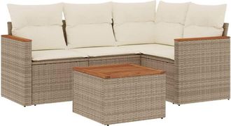 vidaXL Vidaxl - Juego De Sof&aacute;s Jard&iacute;n Con Cojines 5 Pzas Rat&aacute;n Sint&eacute;tico Beige