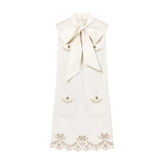 Self Portrait Mini abito in denim color crema con broderie - - Dresses - Donna - Bianco - S