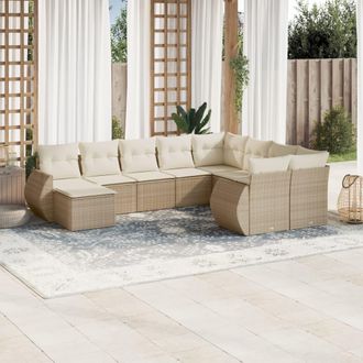 vidaXL Juego De Sof&aacute;s Jard&iacute;n Con Cojines Beige 10 Pzas Rat&aacute;n Sint&eacute;tico Vidaxl