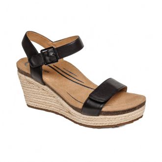 Aetrex Womens Sydney Espadrille Quarter Strap Wedge Sandals In Black Leather