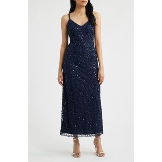 Pisarro Nights Beaded Cocktail Dress with Bolero in Navy at Nordstrom, Size 12P