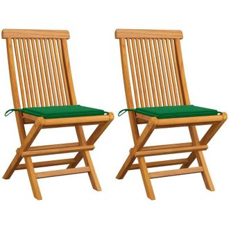 vidaXL Sillas De Jard&iacute;n 2 Uds Con Cojines Verdes Madera De Teca Vidaxl