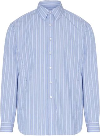 Maison Margiela Overhemden, Heren, Blauw, L, Katoen, Gestreept katoen poplin overhemd