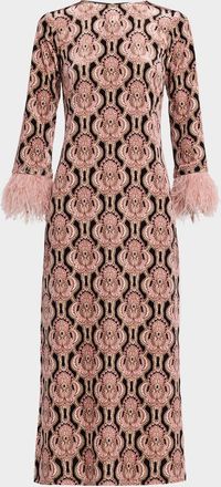 Cara Cara Danya Printed Dress with Feather Cuffs