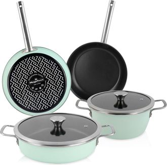 Magefesa Magefesa - Nordic Verde Bater&iacute;a Cocina Inducci&oacute;n 6 Piezas, Antiadherente Libre Pfoa Exterior Verde Menta Retro Vintage Verde