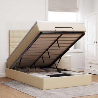 vidaXL Estructura De Cama Otomana Con Colch&oacute;n Tela Crema 120x200 Cm Vidaxl