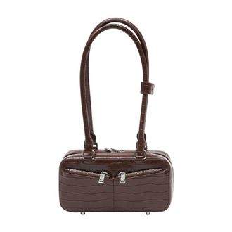 Self Portrait Crocodile-Embossed Leather Shoulder Bag - Brown
