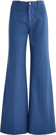 Chlo&eacute; Flared Cotton-canvas Trousers - Blue Dark - 34 (UK6 / XS)