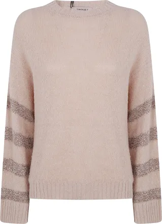 Twin-Set Sweater Round Neck Sandy Brown Hemp Gold
