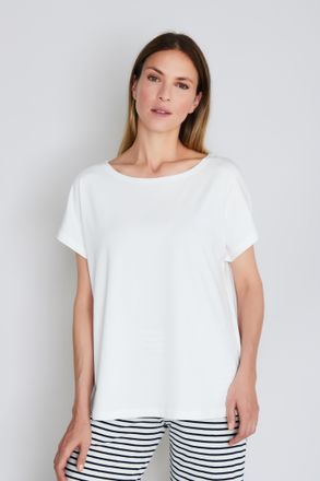 Joop T-Shirt JOOP Cosy, Damen, Gr. 34, weiss (open wei&szlig;), Jersey, Obermaterial: 95% Baumwolle, 5% Elasthan, unifarben, loose fit h&uuml;ftlang, Rundhals, Shirts