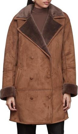 Avec Les Filles Double Breasted Faux Shearling Coat in Bourbon at Nordstrom Rack, Size Large