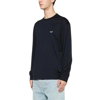 Emporio Armani Long Sleeve T-Shirts, male, Blue, 2XL, Crew Neck Long Sleeve Top
