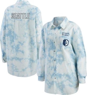 WEAR by Erin Andrews Womens WEAR by Erin Andrews White Seattle Kraken Oversized Tie-Dye Button-Up Denim Shirt at Nordstrom, Size Medium