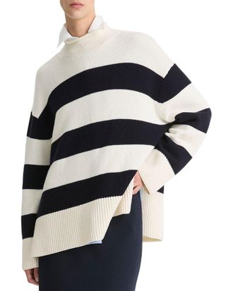 Vince Oversized Striped Roll Neck Pullover