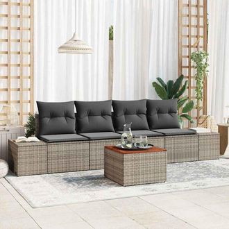vidaXL Conjunto De Sof&aacute; De Jard&iacute;n Con Coj&iacute;n 5 Pcs Gris Polirat&aacute;n Vidaxl