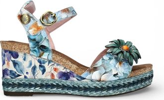 Laura Vita Facyo 75 Floral Leather Wedge Espadrille Sandals