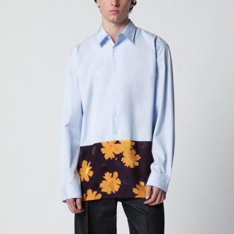Dries Van Noten Camicia azzurra con inserto floreale