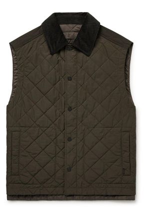 Purdey Cotton Corduroy-Trimmed Padded Quilted Shell Gilet