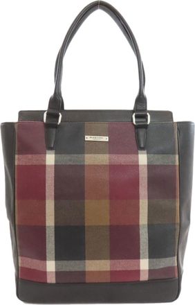 Burberry Black Brown Red Color Leather Tote Bag (Pre-Owned)