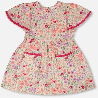 Deux par Deux Muslin Short Sleeve Printed Flowers Dress in Off White Printed Flowers at Nordstrom, Size 24M