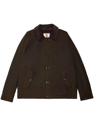Baracuta Brown Waxed Cotton Deck Jacket with Corduroy Collar
