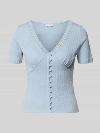 Jake*s Casual T-Shirt mit Spitzenbesatz und Knopfleiste in Bleu, Gr&ouml;&szlig;e XXL