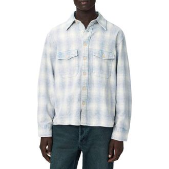 AllSaints Santos Stripe Embroidered Graphic Cotton Button-Up Shirt in Parma at Nordstrom, Size X-Large