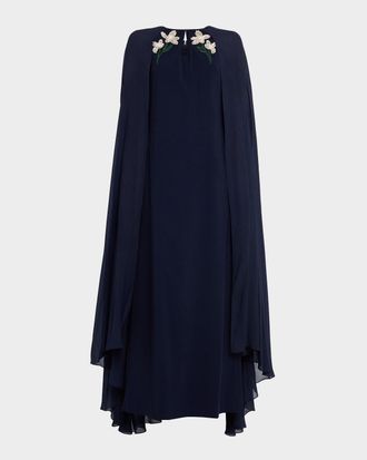 Sachin & Babi Beaded Chiffon Cape Crepe Gown