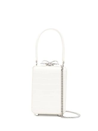 Self Portrait micro crocodille-effect leather tote bag - Beige