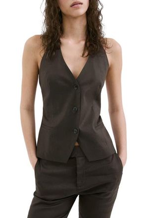 Mango Halter Stretch Linen & Cotton Vest in Chocolate at Nordstrom, Size X-Large